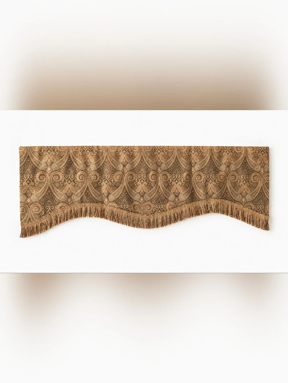 Set Of Elegant Brown Paisley Valance with Fringe